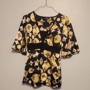 A. Byer Black and Gold Geometric Blouse